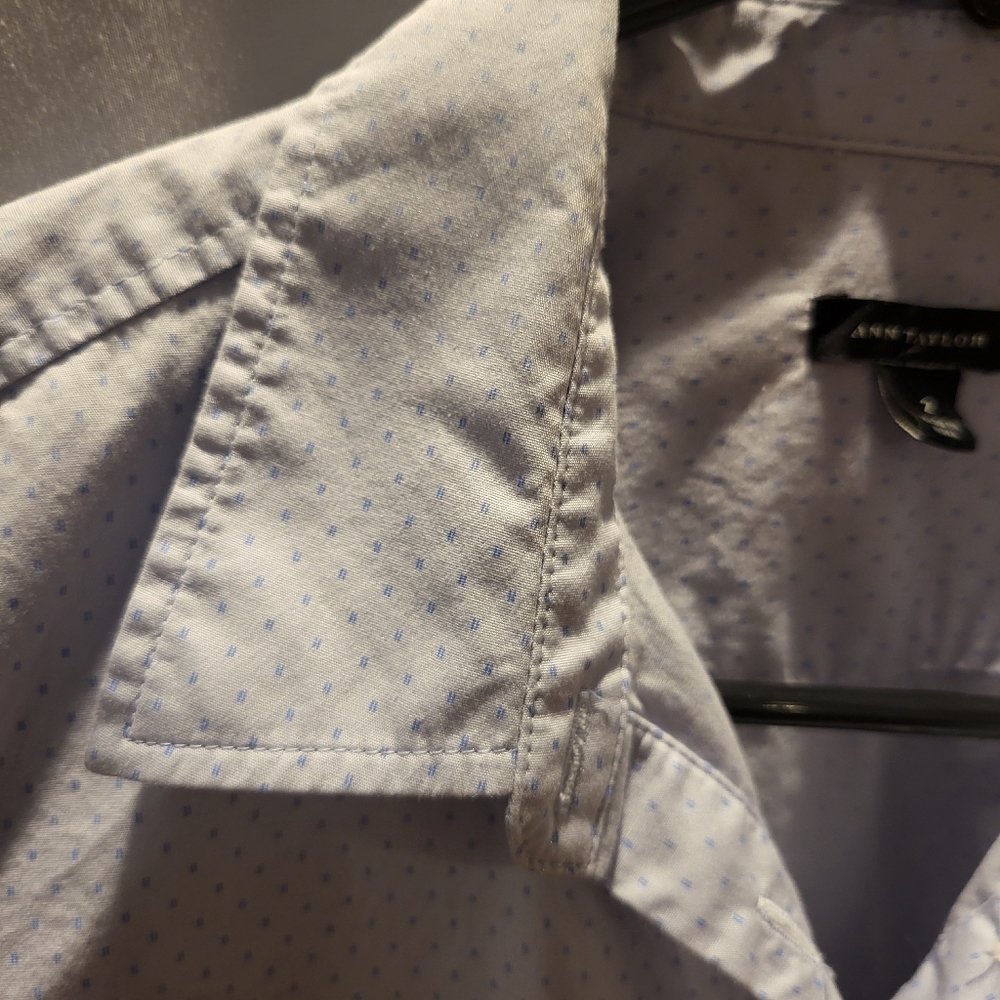 Ann Taylor button down, light blue, small dot, long sleeve blouse